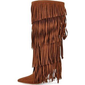 ⚡Women's Fringed Knee High Boots Pointy Toe Stilettos Faux Suede High Heels Boot
